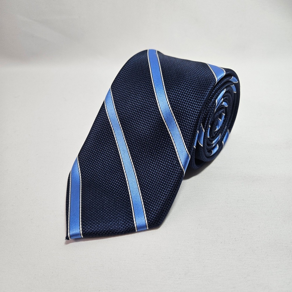 Bespoke‎ New York Mens Navy Blue Striped Necktie Business Formal Tie 3.25"x59"